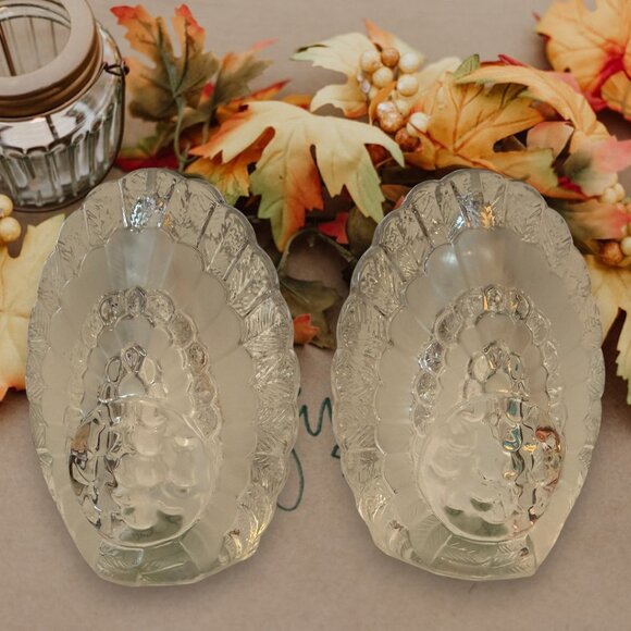Vintage Clear Lead Crystal Large Thanksgiving Turkey Salt and Pepper Shakers - Picture 3 of 8